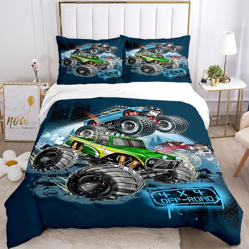 3pcs Off-Road Monster Truck Adventure Home Decor Bedding Set-Universal Three-Piece Suit for Bedroom, Guest Room, Living Room, Hotel-Perfect
