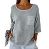 Женская мода однотонная свободная футболка с круглым вырезом и рукавом семь четвертей