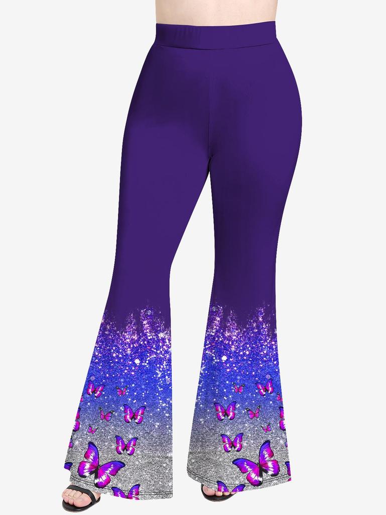 Брюки-клеш с принтом бабочки и блестками Rosegal Plus Size Ombre 3D