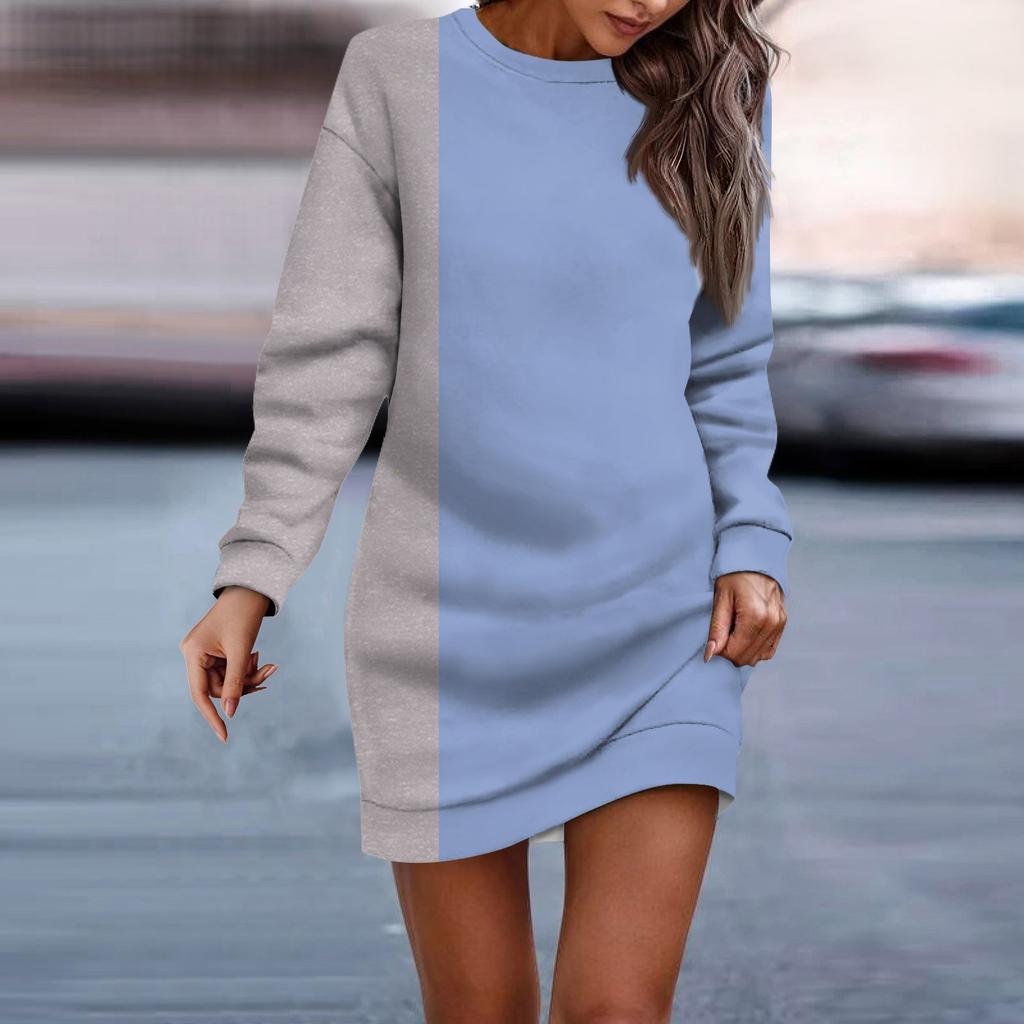 Women's Round Neck Geometric Long Sleeve Hip-wrapped Dress Sweater Dress