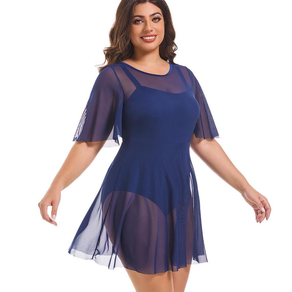 Женский слитный купальник большого размера 2025 с контролем живота и сетчатым утягивающим эффектом