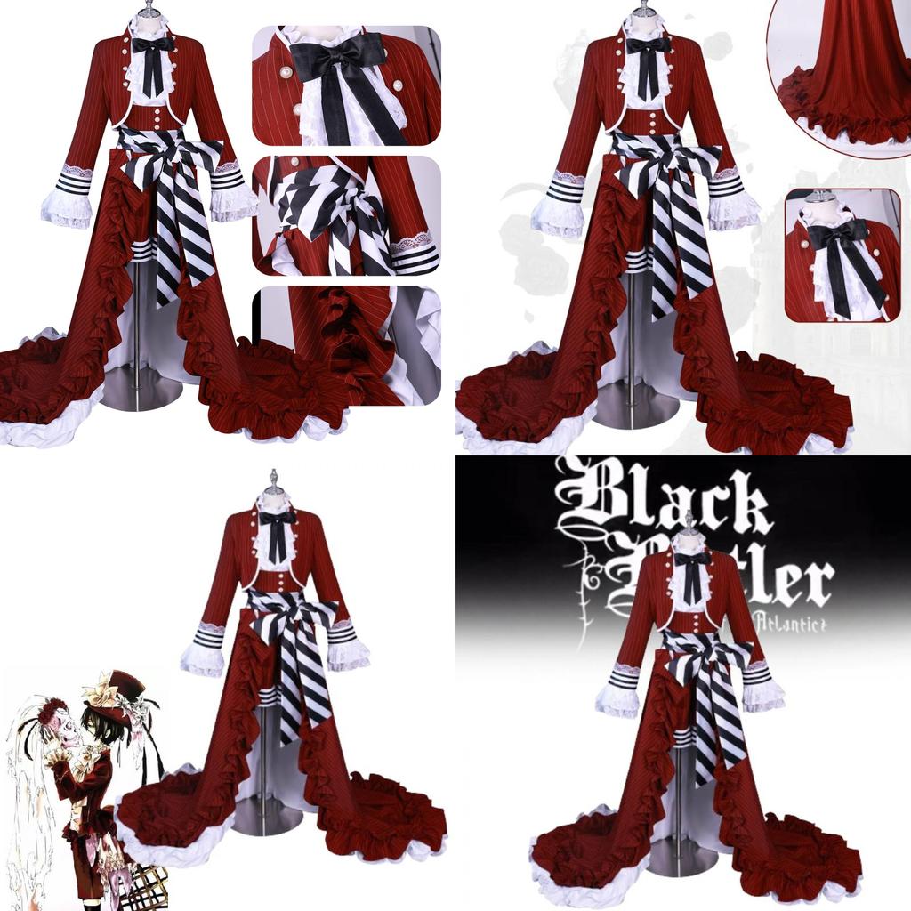 Высококачественный наряд Сиэля из «Темного дворецкого» с красной чайной чашкой, с аксессуарами и париком, размеры XS-XXXL