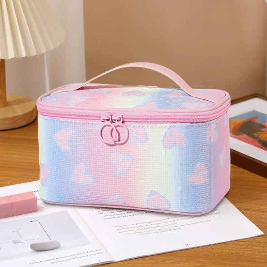 Makeup Bag Zipper Closure Waterproof Large Capacity Travel Toiletry Bag Heart Pattern Makeup Organizer Case
