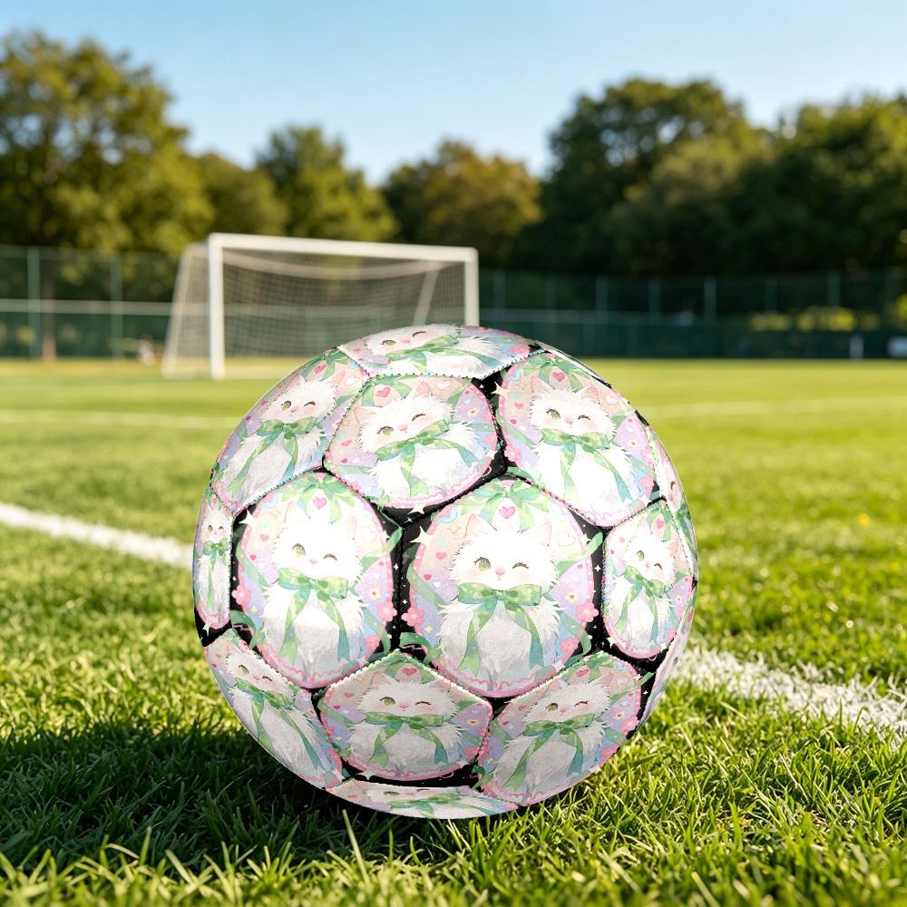1pc Cat Pastel Frame Theme Soccer Ball Football, Size 5, Lightweight PVC, Outdoor Training Soccer Ball,Gift c65148