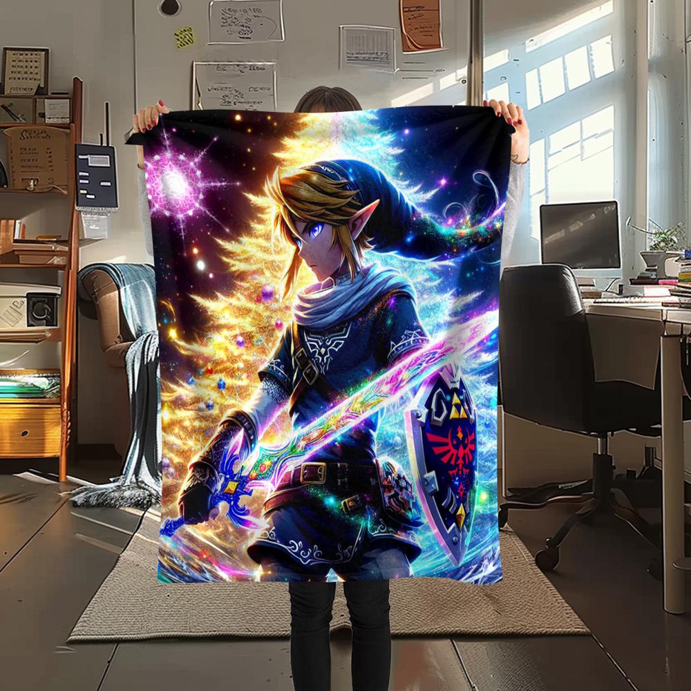 1 шт. Фланелевое одеяло с принтом Link из Zelda, Высококачественное, Удобное для всех сезонов, Декор для дома, Тепло и уют, Идеально для рождественских подарков