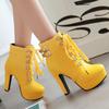 Platform Short Boots Women Shoes Lace Up Autumn Winter Ankle Boot For Women High Heels Black Yellow White Party Shoes Large Size