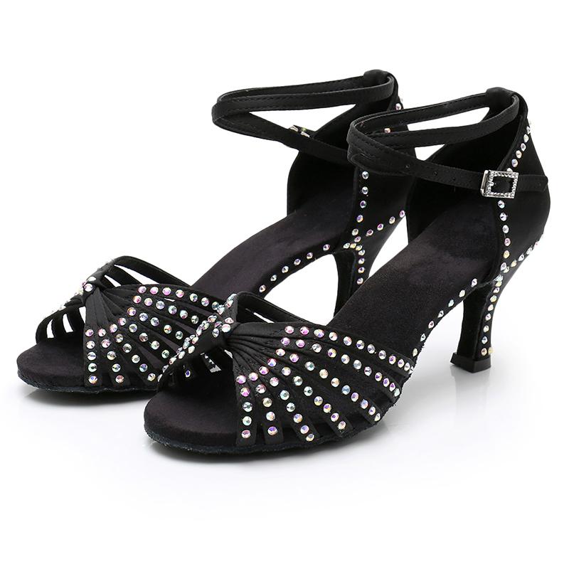 Модные женские туфли для латинских танцев, бальные туфли для сальсы и танго на каблуке 7 см со стразами