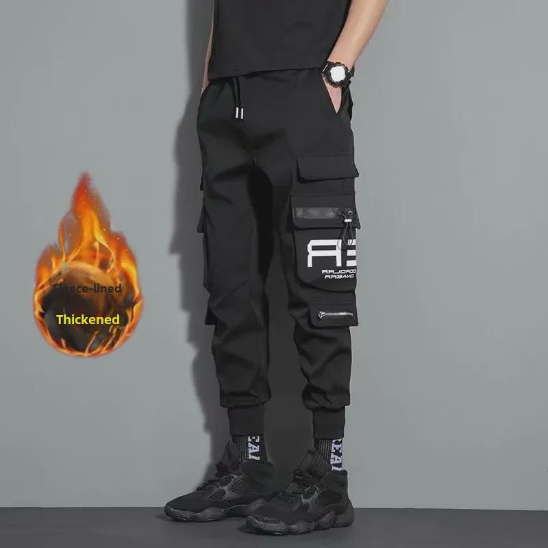 Мужской зимний комбинезон из утолщенного бархата - износостойкий, свободный крой, многокарманные рабочие брюки с манжетами