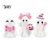 Cute Ceramic Ghost Statue Halloween Figurine, Resin Spooky Statue, Funny Creepy Tiered Tray Decor Items Tabletop Ornament for Home Shelf Party