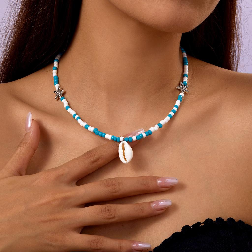 Ожерелье-подвеска из разноцветных ракушек в пляжной тематике для женщин, с жемчугом, звездой, крестом, многослойная цепочка-колье для ключицы, ювелирный аксессуар