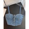 2024 New Autumn Summer Fashion Top Sexy Tops Sleeveless Slim Y2K Denim Suspender Short Vest Women's
