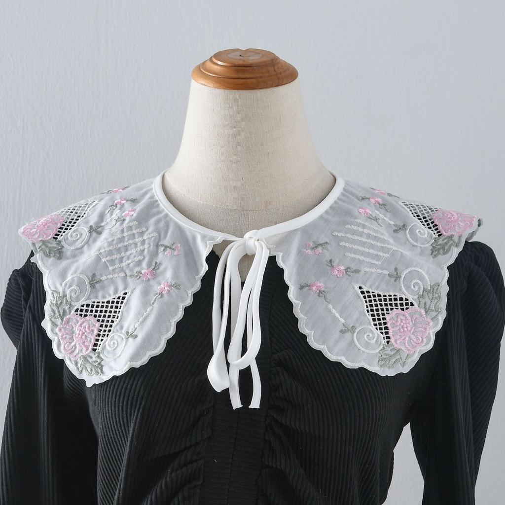 Women Embroidery Floral Lapel Blouse Top Detachable Collar Shawl Female Vintage Shirt False Tie Fake Collar Accessories