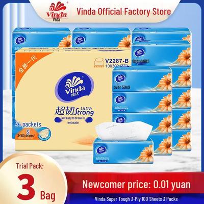 Vinda Ultra Strong 3-слойные бумажные салфетки для лица, 100 листов, семейная упаковка 24 штуки
