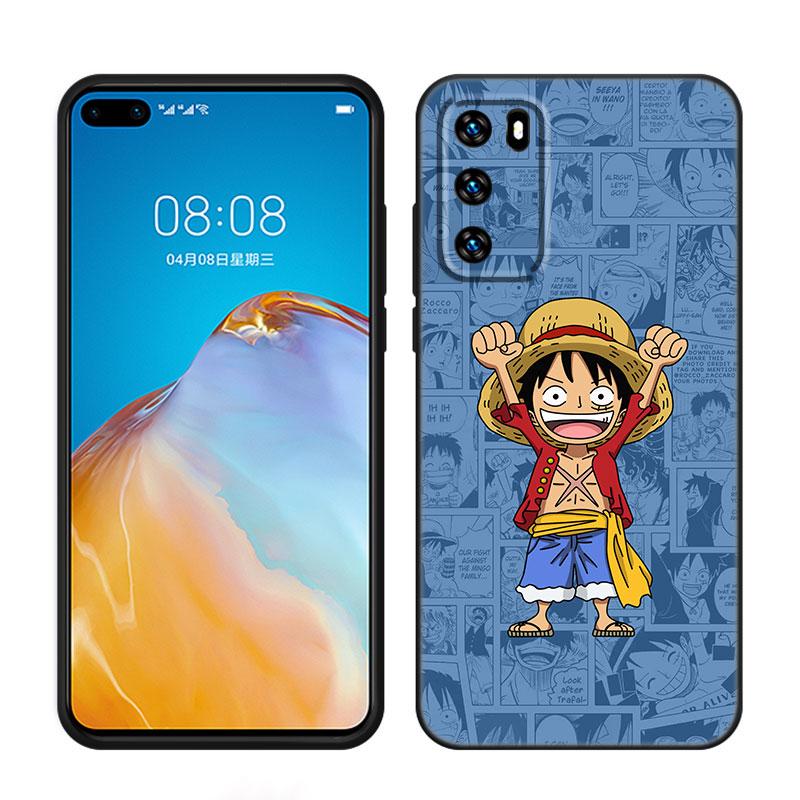 Аниме One Piece Luffy черный чехол для телефона Huawei P10 P20 P30 P40 Lite P50 P60 Art P50E P Smart Z 2018 2020 2021 Pro 2019