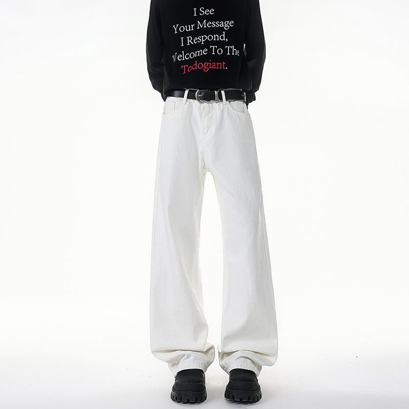 Очень длинные белые джинсы для высоких мужчин - Большой размер, Чистый крой, Прямые и широкие штанины, Универсальные брюки в пол
