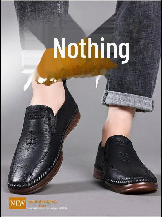 Мужская повседневная кожаная обувь на осень и зиму — мягкая, нескользящая, теплая, с бархатом, для людей среднего возраста