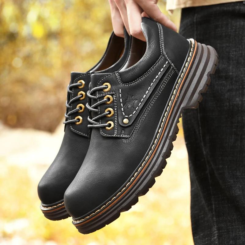 Fashion Genuine Leather Casual Shoes Outdoor Work Safety Shoes High Quality Solid Dress Shoes for Men Oxfords Leather Mens Casual Shoes