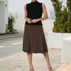 Women Midi Skirt Solid Color A-Line Flared Skirt Elastic High Waist Slimming Office Skirt Comfortable All-Day Wear