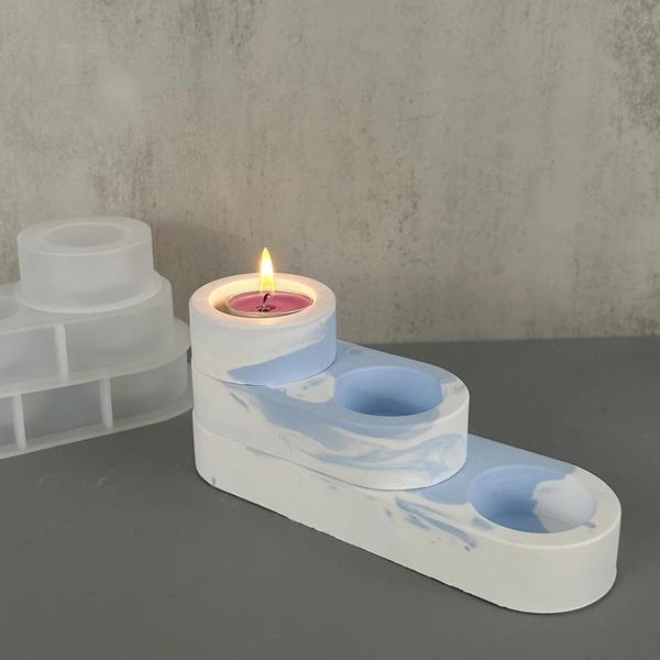 Round Candle Holder Silicone Mold Cement Candlestick Mould DIY Plaster Epoxy Resin Handicraft Molds Home Dinner Decor