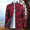 Men Shirt Chinese Style Dragon Pattern Shirt Stand Collar Long Sleeve Pockets Single Breasted Tang Suit