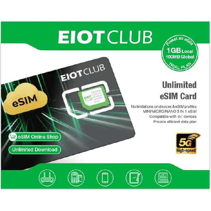 ESIM-карта EIOTCLUB, Физическая eSIM-карта с безлимитным трафиком, 5G Travel eSIM для США/Европы/200+ стран мира, Совместима с разблокированными телефонами