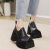 Retro Square Toe Genuine Leather Thick Soled Shoes Women Solid Color 10CM Platform Shoes