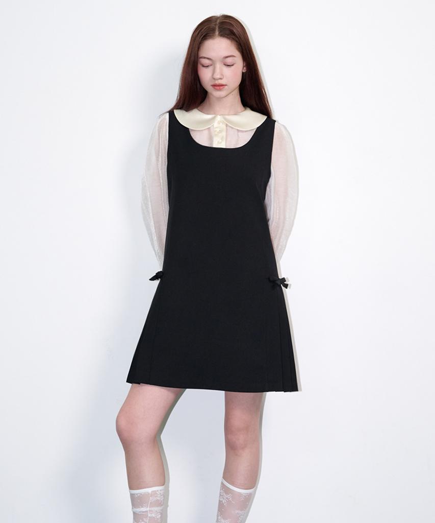 Opening Sunshine Ribbon Bustier Pleated Mini Dress Black