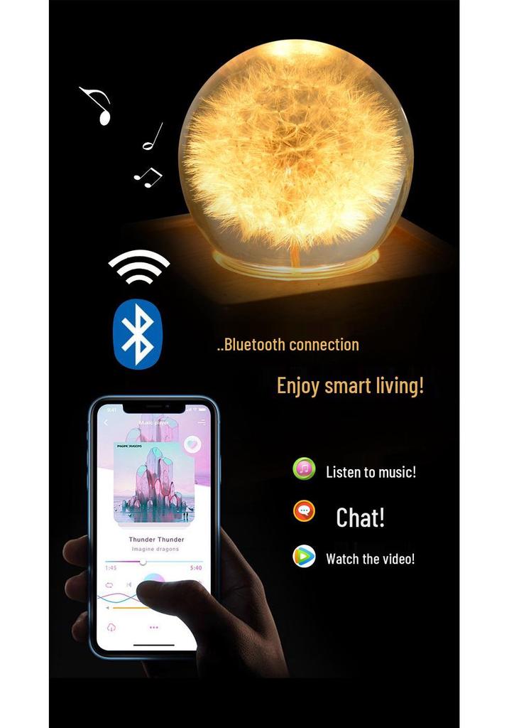 Bluetooth-колонка с ночником «Одуванчик»: Хрустальный шар с засушенным цветком - Уникальный рождественский/birthday подарок