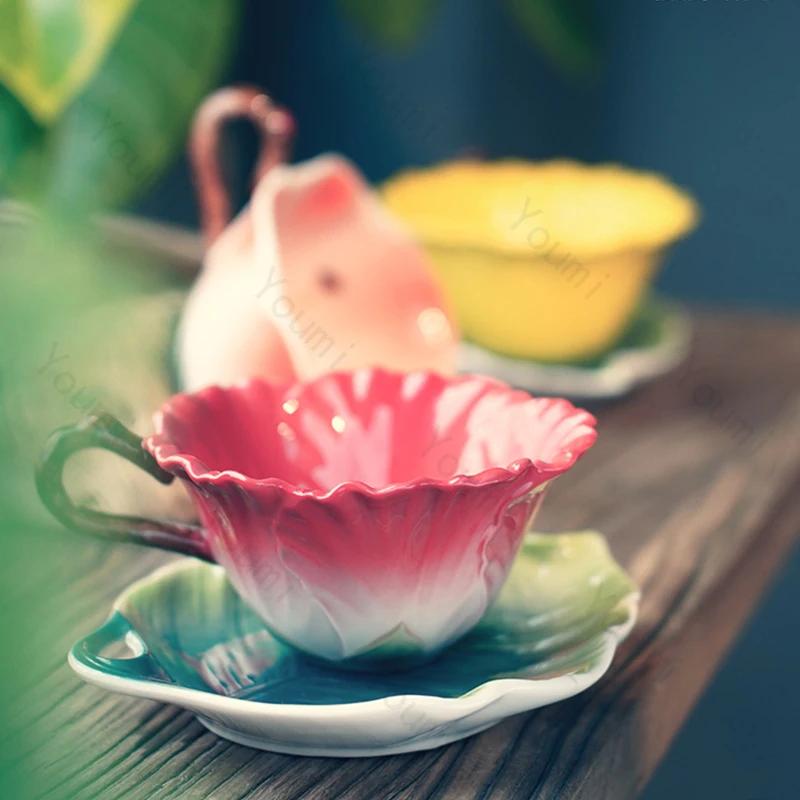 Французские эмалированные кофейные чашки высокого класса, изысканные, нарисованные вручную цветы, чашка для дневного чая, тарелка, сладкая бытовая посуда, подарки