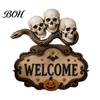 Creative Gift for Friends Halloween Wooden Welcome Sign, Spooky Skull Frog Crow Witch Door Hanger, Realistic Skeleton Sign 2D Wall Hanging Home Party