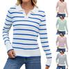 Женский модный полосатый V-образный вырез свободный длинный рукав вязаный свитер пуловер топ