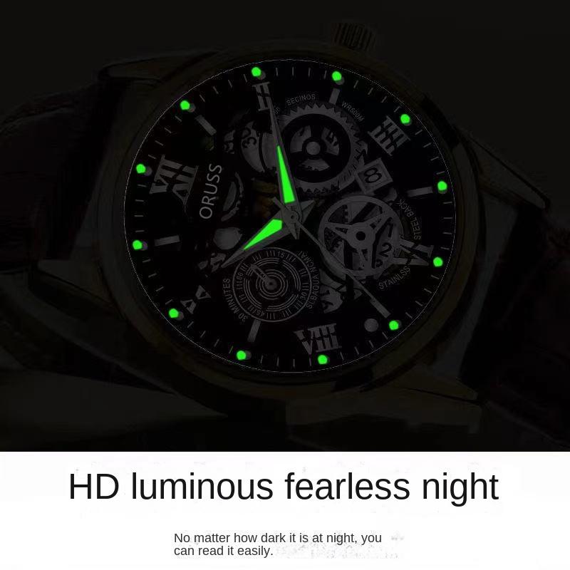 ORUSS Новые роскошные мужские часы высшего бренда с коробкой, водонепроницаемые светящиеся мужские кварцевые часы с календарем