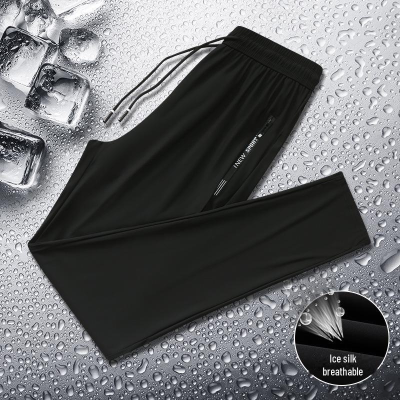 Мужские быстросохнущие нейлоновые летние спортивные брюки Ice Silk - большой размер, повседневный прямой крой