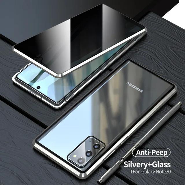 360 Полное покрытие Магнитный Металлический Флип-кейс Для Samsung Galaxy 20 Ultra Note20 Чехлы Закаленное Стекло 20 Приватность Fundas Euti