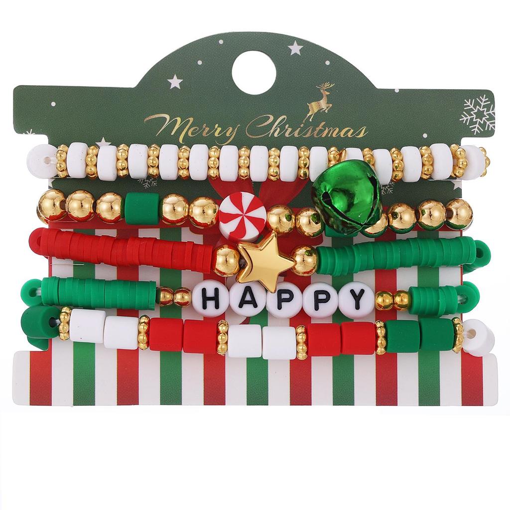 Рождественский браслет-колокольчик из сплава с разноцветной полимерной глиной для женщин