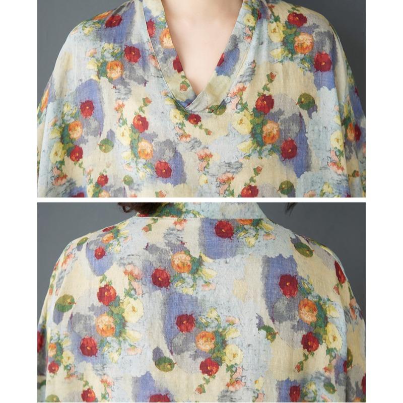 Dimanaf 2025 Лето Женщин Плюс Размер Свободное Платье Цветочный Принт Короткий Рукав Платье Базовое Повседневное Платье Винтаж Макси