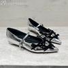Women Sexy Pointed Toe Shoes Luxury Crystal Bow Sandals Dress Party New 2025 Designer Summer Loafers Buckle Shallow Zapatillas