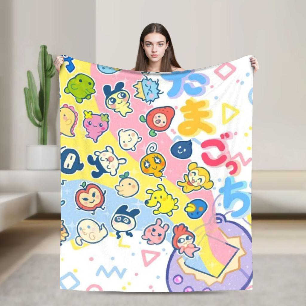 Japanese Cartoon Tamagotchis Blanket Cover Flannel Lightweight Thin Throw Blanket for Airplane Travel Bedspread