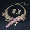 Vintage Exaggerated Crocodile Necklace Earrings Set with Diamond Personalized Collar Women's Accessories