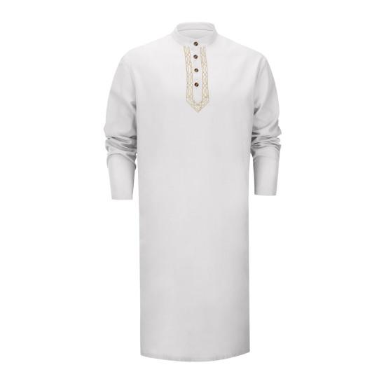 Men's Kaftan Robe O-Neck Long Sleeve Abaya Breathable Button-up Thobe Arabic Ihram Clothing for Casual Occasions Prayers