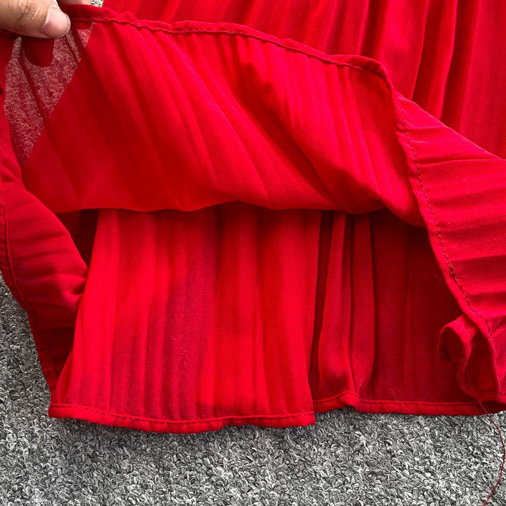 Весна-лето Женский плиссированный комплект из двух предметов Элегантная шифоновая блузка с V-образным вырезом и драпировкой + широкие брюки с высокой талией Костюм из 2 предметов для женщин Новый