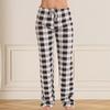 Женские длинные брюки с эластичной резинкой на талии, широкие повседневные брюки в спортивном стиле в клетку