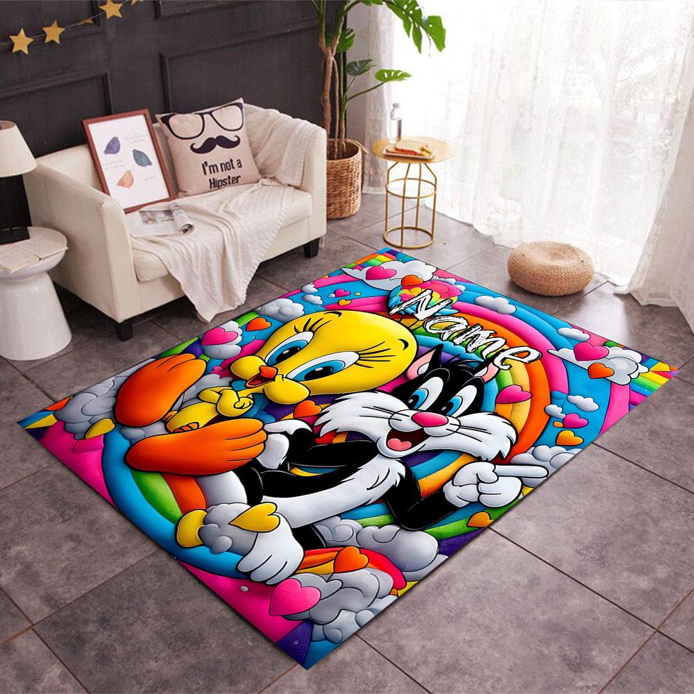 Looney Rainbow Friends Heartful Customizable Name Carpet Suitable for Game Room Decorate room Entryway Dining Room Anti-slip Rug Office home decor