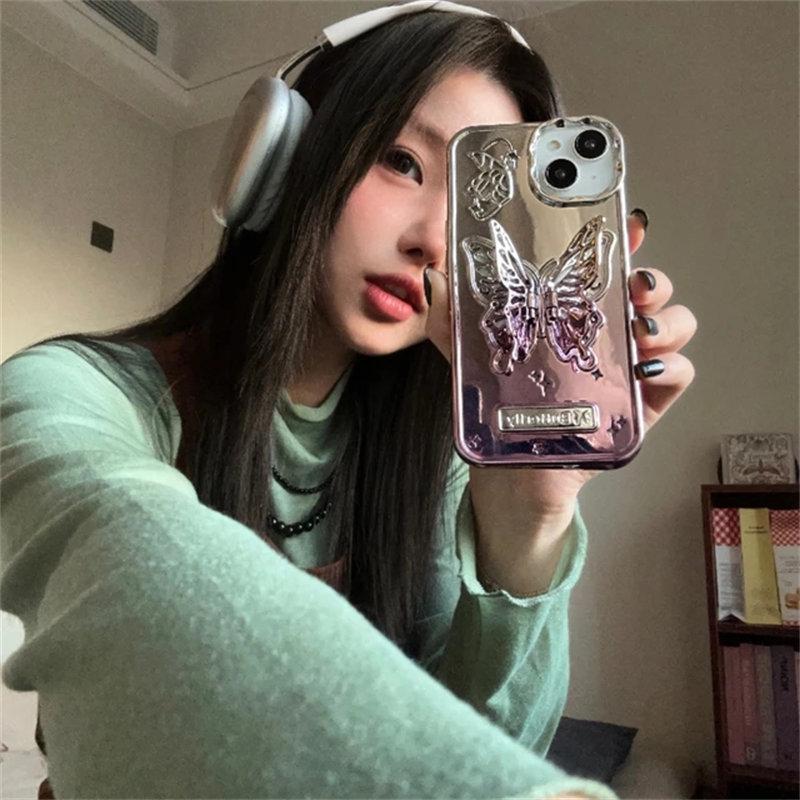 Чехол для телефона с 3D бабочкой и полым кронштейном для iPhone 15 ProMax 14 13 Pro Max 15 12 Pro, модный матовый чехол-подставка с градиентным покрытием