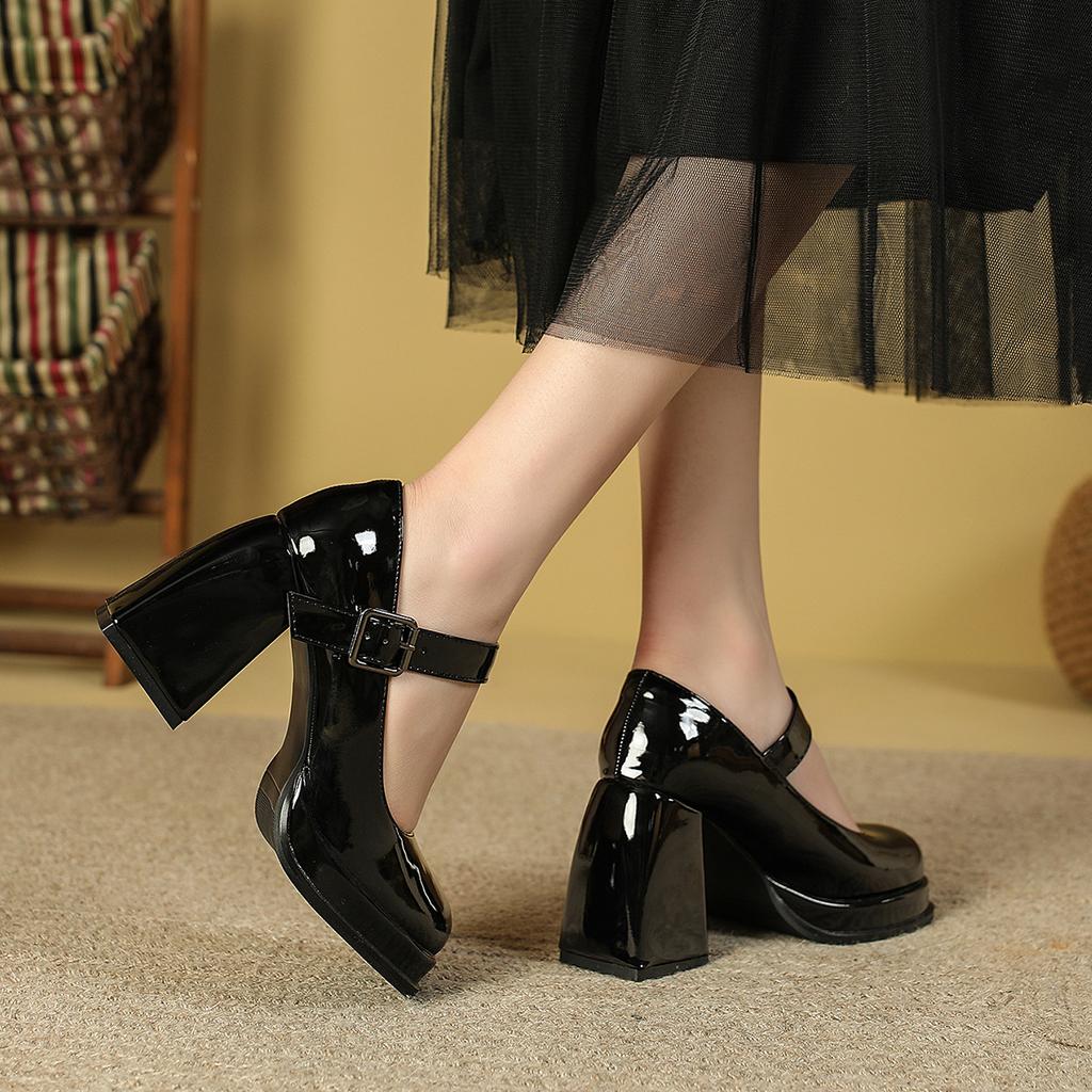 Женские туфли на высоком толстом каблуке, ретро туфли Мэри Джейн, платформа, водонепроницаемая подошва, круглый носок, маленькие кожаные туфли в японском стиле JK лоли