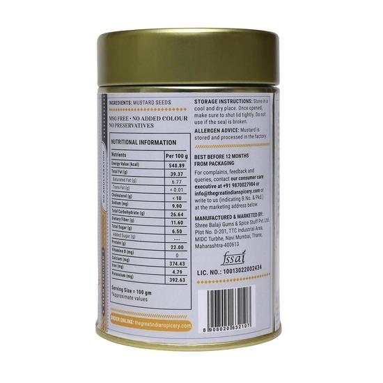Великая индийская лавка специй | Семена горчицы (Семена сарсы) | Жестяная банка 150 г - Стерилизация паром, 100% чистый и натуральный, Свежий с фермы, Нефальсифицированный | Приготовление
