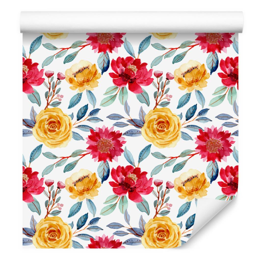 Wallpaper Flowers white, light gray and cream for living room and bedroom 50x1000