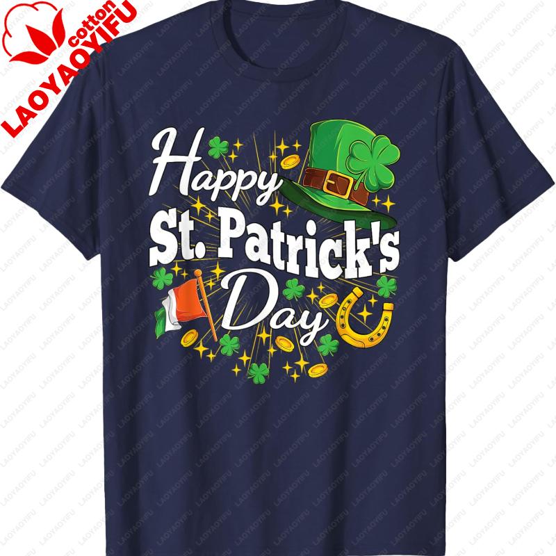 Happy St Patricks Day Shamrock Irish Men Women Crewneck T-Shirt Regular Short Sleeve Fashion Casual Style Adult Streetwear