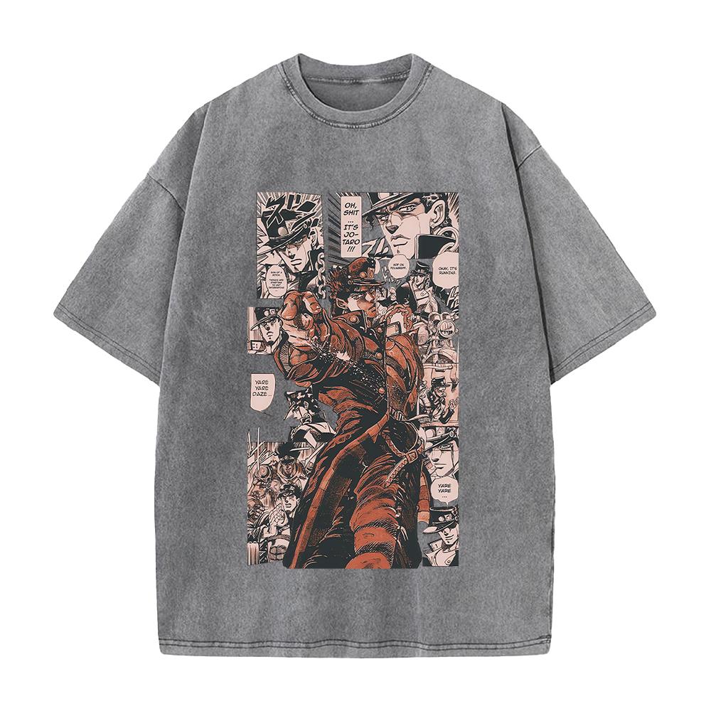JoJo's Bizarre Adventure Jotaro Kujo Graphic T Shirt Men Women Clothing Oversized Tshirt Washed Cotton Tee Vintage Streetwear