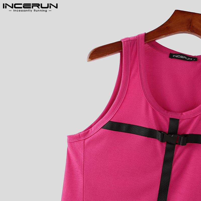 INCERUN Летние мужские футболки без рукавов с бретельками, майки-борцовки